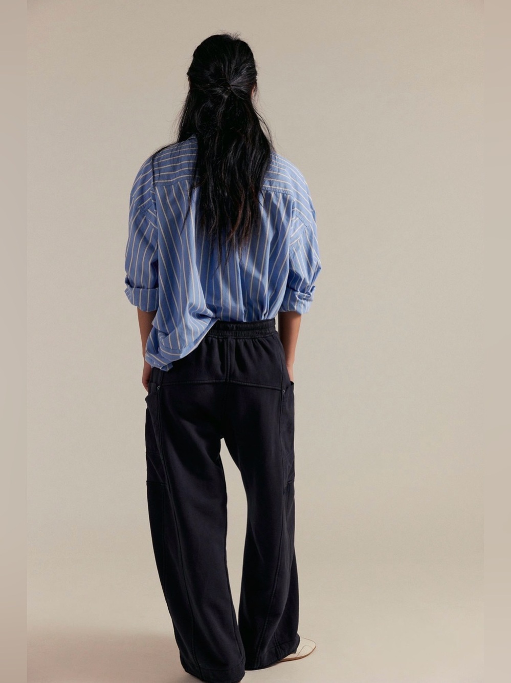 We The Free Jet Set Knit Pull-On Black Drawstring Pants with White Logo Ties - Picture 3 of 13
